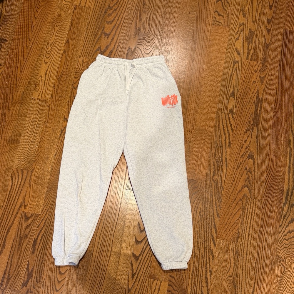 White Fox Boutique Light Gray Joggers with Orange Logo
